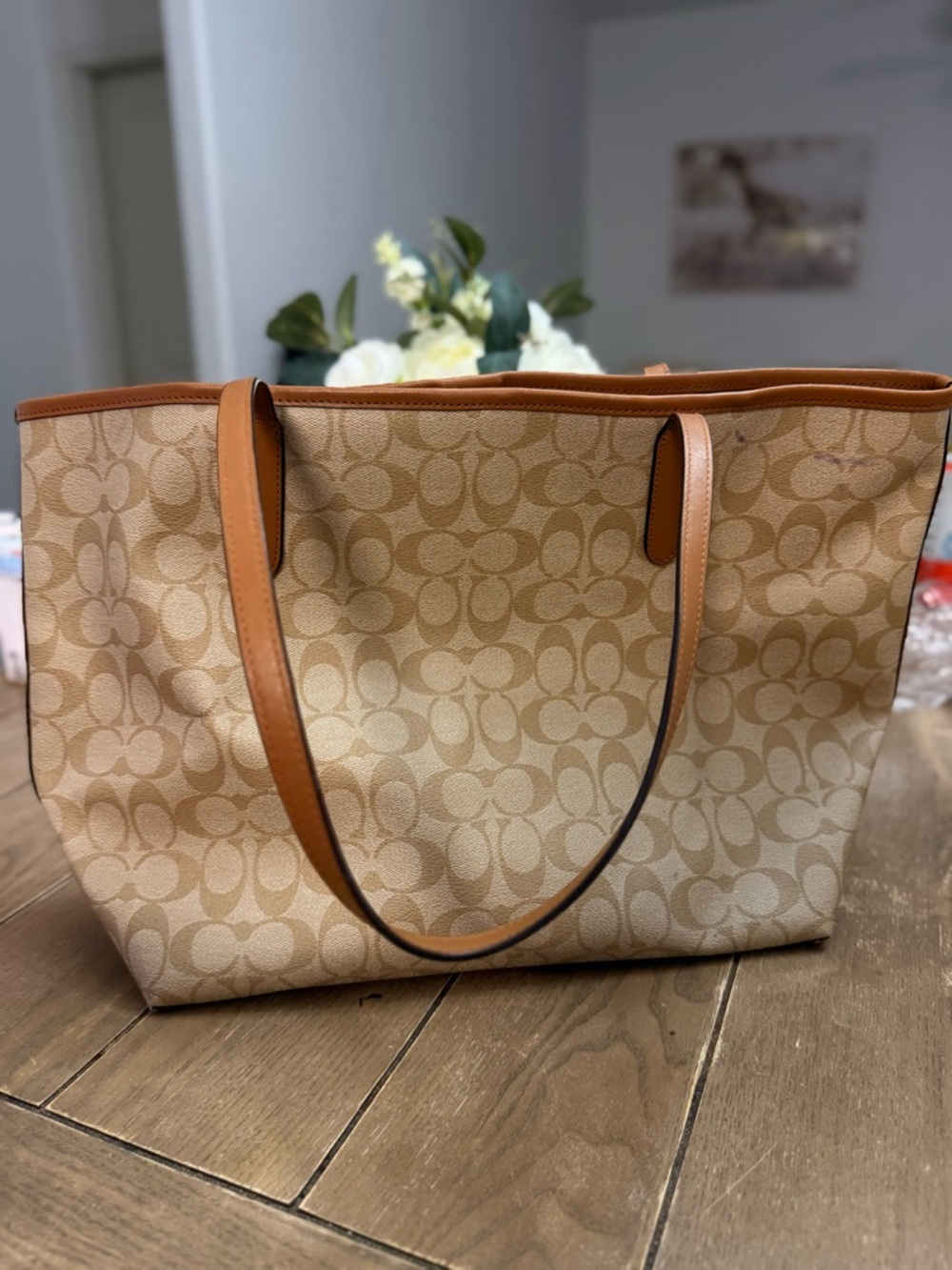 Coach Signature Canvas Tote Bag in Tan - Picture 2 of 5